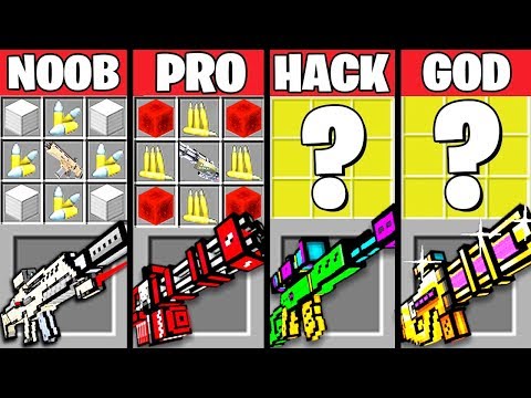 Minecraft Battle: SUPER GUN MOD CRAFTING CHALLENGE - NOOB vs PRO vs HACKER vs GOD ~ Animation