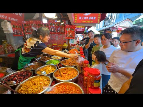Food Market in Hunan, China: Rich Flavors of Smoked Meats, Hearty Chicken, and Pickled Delights