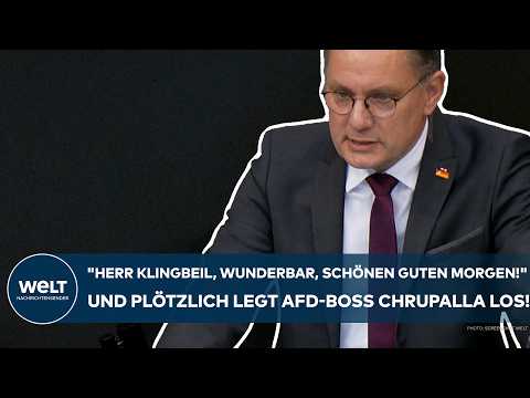 BUNDESTAG: "Herr Klingbeil, wunderbar, schönen guten Morgen" Plötzlich legt AfD-Boss Chrupalla los!