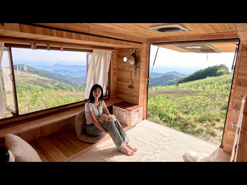 산 정상에서 오두막같은 트럭으로 강아지와 그림그리고 차박하기 | 육백마지기 그림 여행캠핑