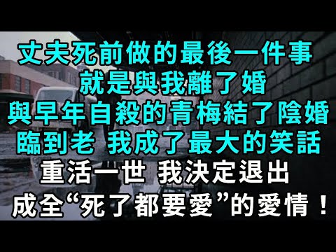 丈夫死前做的最後一件事就是與我離了婚，與早年自殺的青梅結了陰婚，臨到老，我成了最大的笑話，重活一世，我決定退出，成全那“死了都要愛”的愛情！