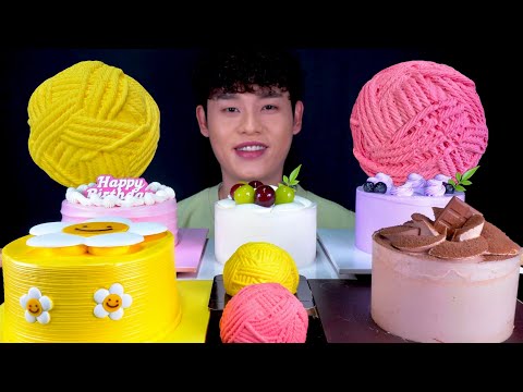 ASMR 케이크5종 딸기 초코 오렌지 블루베리 케이크 바나나 라즈베리 털실케이크 먹방~!! Choco Strawberry Orange Blueberry Cake MuKBang~!!