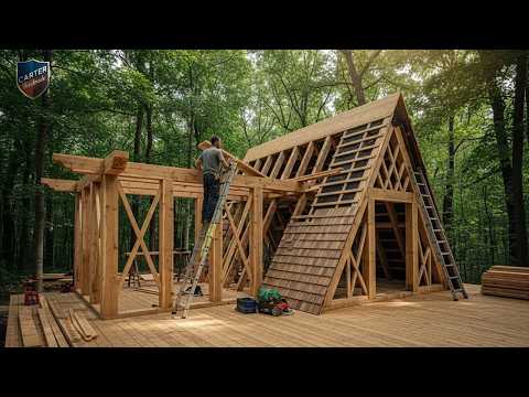 Building a Triangular Wooden Cabin from Start to Finish