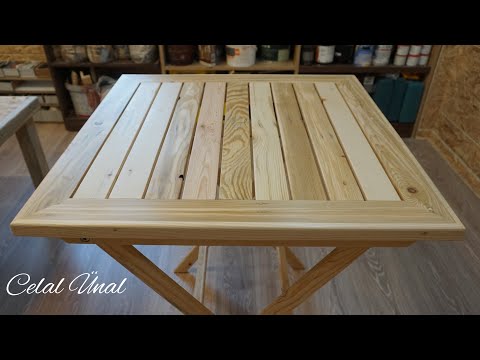 Making folding table from pallet / Paletten katlanır masa yapımı / Folding wooden table diy