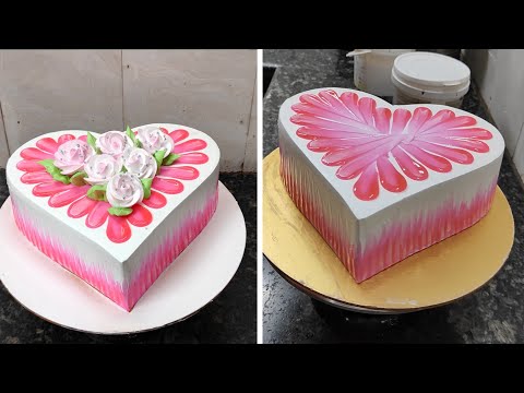 Heart Shape cake Pink Flower Decorating|Beautiful Heart Shape Flower design Kaisa Hai Comment kare