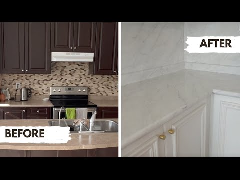 How to install Peel and Stick contact paper |  Countertop & Backsplash Makeover (Renter-Friendly)