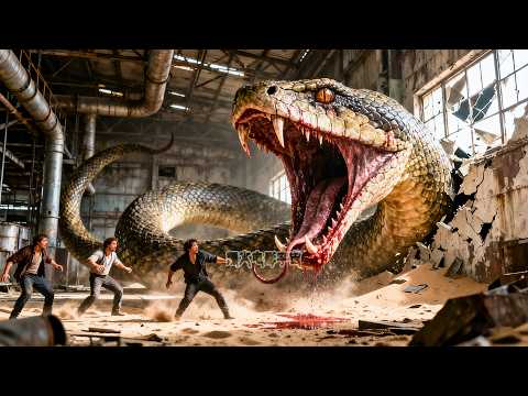 Mutant sand pythons ravage factory, swallowing humans in deadly battle.