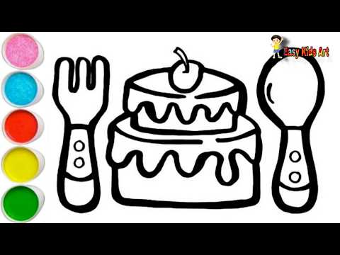 π Easy Birthday Cake Drawing & Coloring for Kids | Step by Step Art