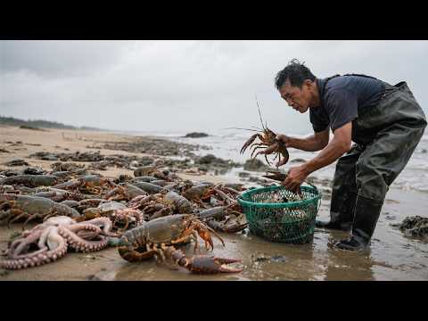 退潮后一群螃蟹正在卧沙子，还有一群章鱼集体晒太阳！阿聪直接一锅端了【渔岛阿聪】