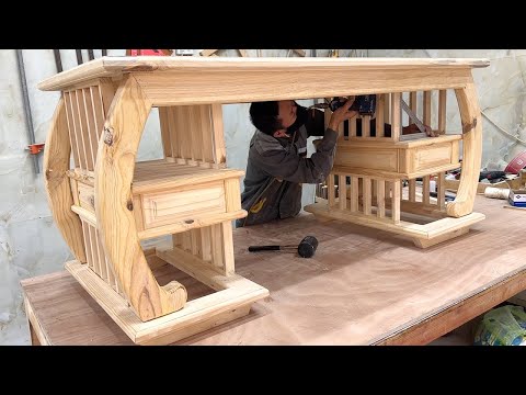 Unique Interior Design Idea- Build a Tea Table with Special Curved Wood Strips Combined with Drawers