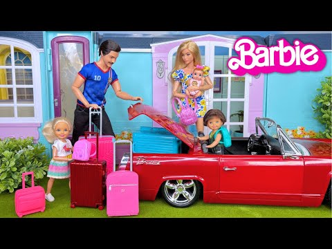 Barbie & Ken Doll Family Packing Suitcases and Getting Ready for Vacation