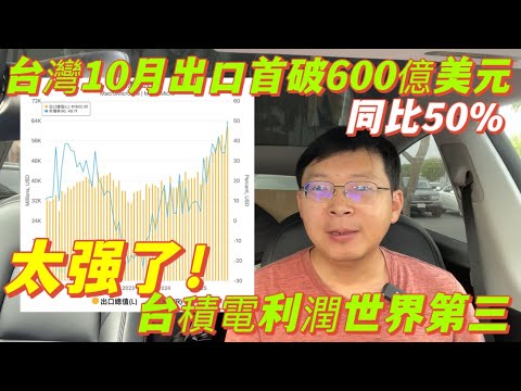 台灣出口太強了！十月首破600億同比50%，世界AI 中心台積電利潤世界第三，出口超韓國，韓國望塵莫及！