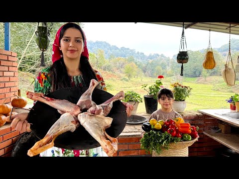 Grilled lamb shank with vegetables and Arabic rice