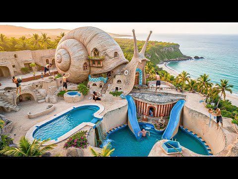 200 Days Building a Giant Snail-Shaped Waterpark with Underground Pools System Using Primitive Tools