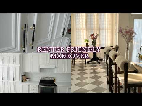 Renter friendly kitchen makeover |  Cabinet upgrade, diy countertops & backsplash