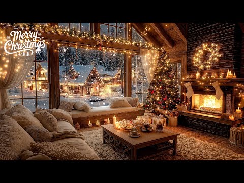 Peaceful Christmas Music for Relaxation - Relaxing Christmas Ambience - Warm Fireplace and Soft Snow