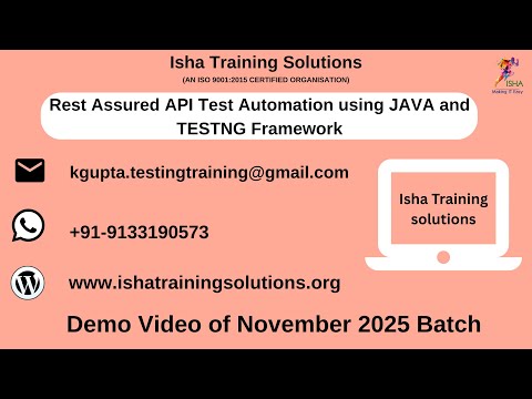API Rest Assured, Demo on 1st Nov Batch 2025 @9 AM  Pls contact or whatsapp us on +91-9133190573