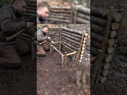 Building a cozy bushcraft bench for survival shelter