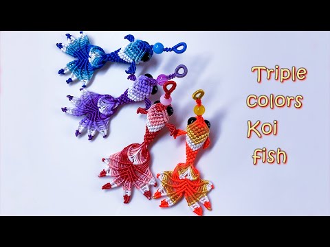 Macrame keychain tutorial - 3D Triple colors KOI fish pattern - So cute and pretty macrame animal