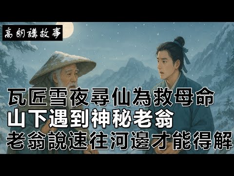 民間故事：瓦匠雪夜尋仙為救母命，山下遇到神秘老翁，老翁說速往河邊才能得解｜高朗講故事