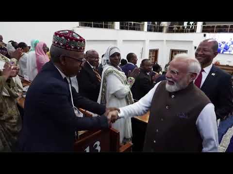 PM Narendra Modi receives a standing ovation after addressing the Ethiopian Parliament