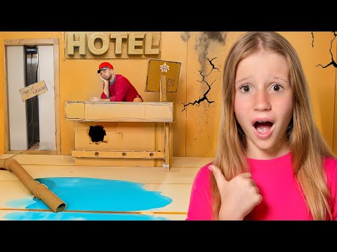 Nastya in GIANT cardboard Hotel with her friends