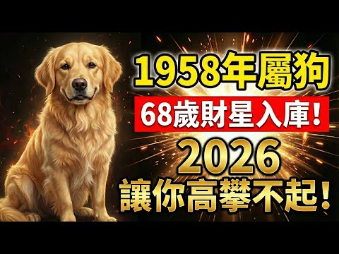 1958年屬狗人，戊戌之命！2026年68歲後「財星」入庫，以前看不起你的人，以後高攀不起！#1958年屬狗 #屬狗2026運勢 #生肖狗 #屬狗運勢 #財運 #偏財 #生肖狗運勢 #屬狗 #戊戌狗