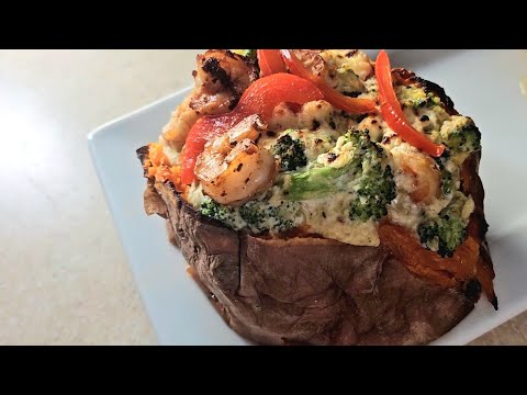 Delicious loaded baked sweet potato!