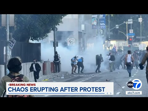 Chaotic scene unfolds after thousands gathered for 'No Kings' rally in downtown LA