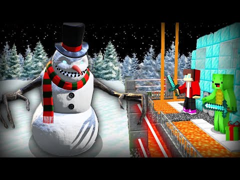 Scary SNOWMAN vs Security House in Minecraft Maizen JJ and Mikey Challenge