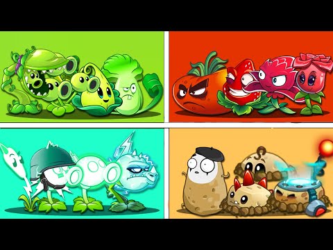 Random 20 Team COLOR Plants VS 4 Team Zombies - WHo Will WIn? - Pvz 2 Battlez