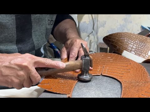How To Make Alligator Print Hand Stitch Leather Shoes Upper, Beginner Leather work  PART 1 of 3
