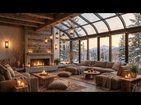 Autumn Golden Hour Retreat 🍂 Cabin Fireplace Ambience with Smooth Jazz for Relaxing