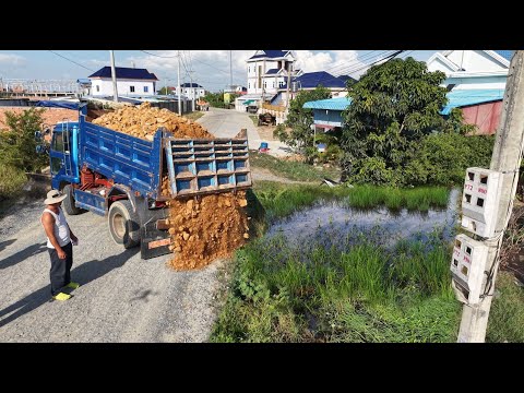 SO Nicely Job START NEW Project!5ton Dump Truck Filling Land sideroad,Skill Dozer D20P Pushing Soil 