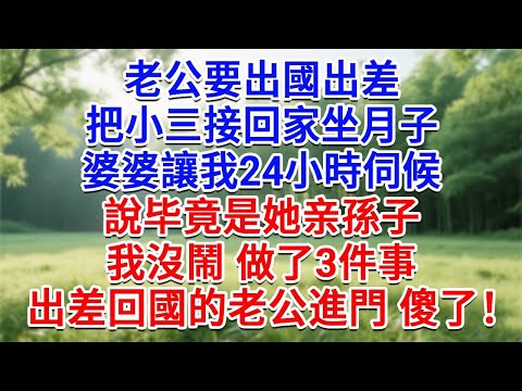 老公要出國出差,把小三接回家坐月子,婆婆讓我24小時伺候,說畢竟是她亲孫子,我沒鬧 做3件事,出差回國的老公進門傻了!#為人處世#生活經驗#情感故事#故事#小說#戀愛#情感#婚姻