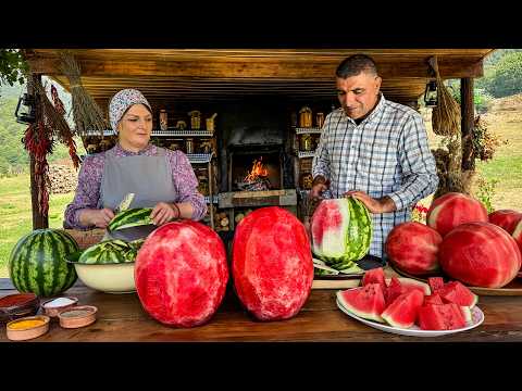 Juicy Smoked Watermelon with Homemade Jam in Village!