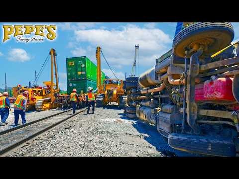 Train Derails After Hitting Semi Parked on Tracks (Full Recovery)
