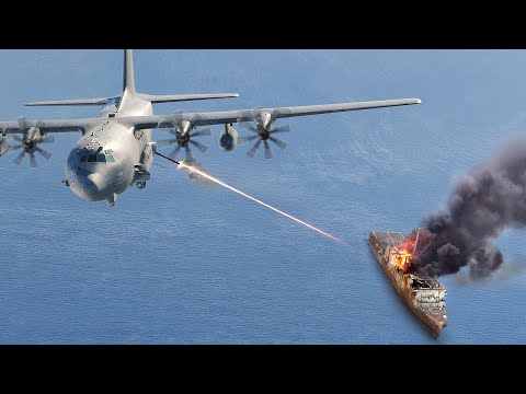 US Air Force AC-130 in Action Firing All Its Scary Cannons to Sink Massive Ship