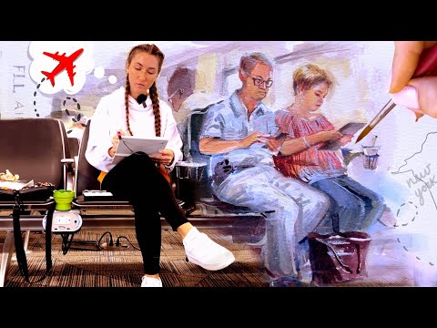 Gouache Painting at the Airport 1 Hour Before My Flight!