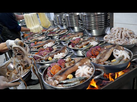 10 Tons Sold Every Month?! Insanely Delicious Korean Seafood Bomb Noodles / Korean street food
