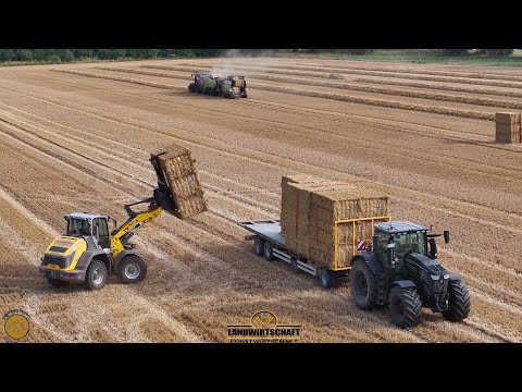 3 Ballen auf einmal! mit Speed in der Strohbergung LU Hesselbach Stroh Pressen, Landen & Transport