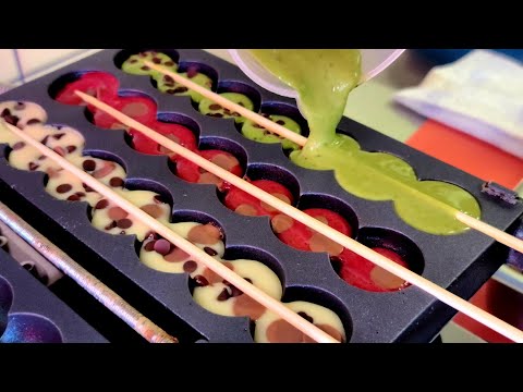 Unique waffles!! 6 flavor waffle skewers - korean street food