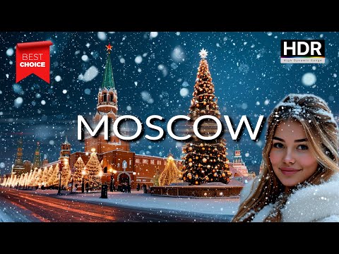 Moscow Snowfall ❄️ 5 Hours Night Walk • Christmas Winter Mood in Russia • 4K HDR