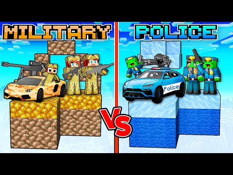 JJ MILITARY vs Mikey POLICE Family SKYBLOCK Battle in Minecraft (Maizen)