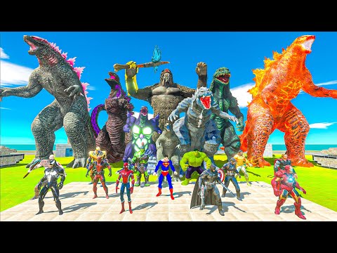Kong x Godzilla + Superheroes vs Team King Ghidorah - Animal Revolt Battle Simulator
