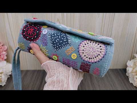 Ethnic Fabric Purse - Sashiko Cylinder Bag - Satisfying Craft Making - Gift Idea