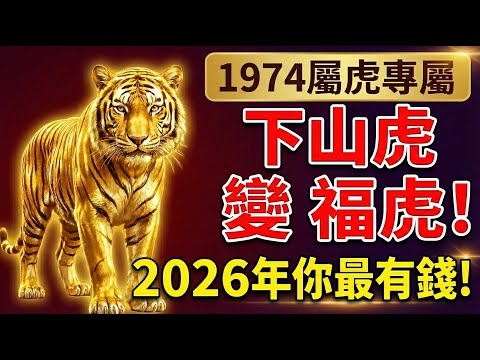 1974年屬虎人，52歲有坎？錯！這是「下山猛虎」變「福虎」！2026年最有錢的就是你！#1974年屬虎 #屬虎運勢 #生肖虎運勢 #屬虎 #生肖虎 #發財 #偏財運 #改運 #招財 #財運 #算命