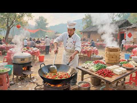 Wonderful Chinese rural wedding banquet production scene! 18 dishes per table for 200 yuan!