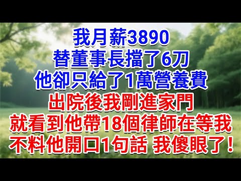我月薪3890，替董事長擋了6刀，他卻只給了1萬營養費，出院後我剛進家門，就看到他帶18個律師在等我，不料他開口1句話 我傻眼了！#為人處世#生活經驗#情感故事#故事#小說#戀愛#情感#婚姻