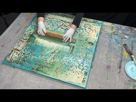 Rakeltechnik nach Gerhard Richter | abstrakte Acrylmalerei mit Rost & Patina auf großer Leinwand